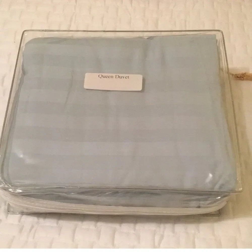 Damask Strip Blue Queen Duvet Cover 100% Cotton